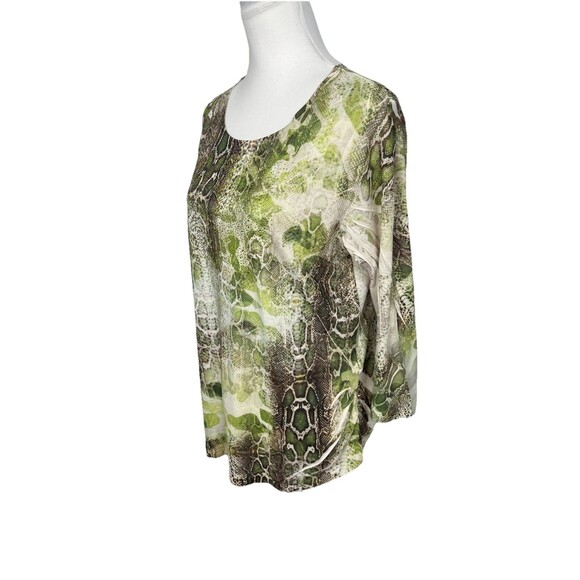 Chico's 2 Blouse Woman's Size L US 12 Knit Green Snake Print Beaded Tunic Top - Picture 3 of 9